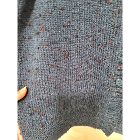 Handmade Blue Wool Button-Up Cardigan Sweater With Ribbed Hem & Cuffs - Picture 8 of 11